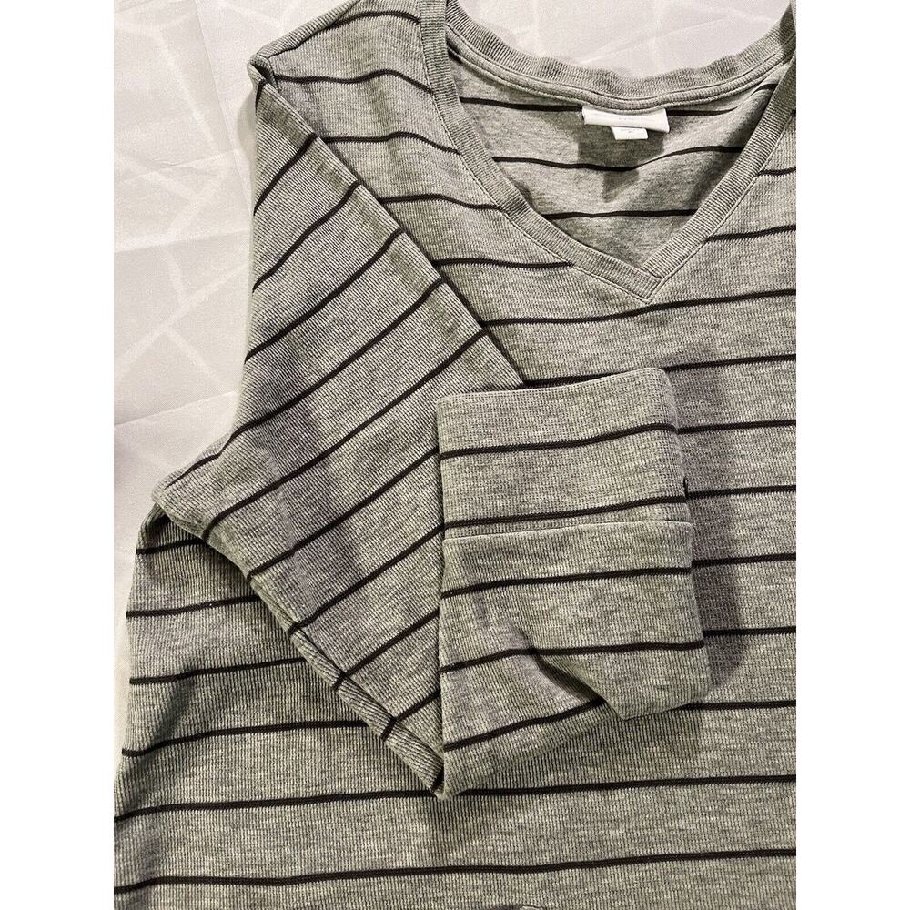 J JILL Sweater Womens XL Gray Striped Long Sleeve V Neck Pullover